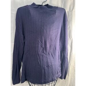 J Ferrar Ribbed Mock Neck Long Sleeve Top Navy Blue Size Large